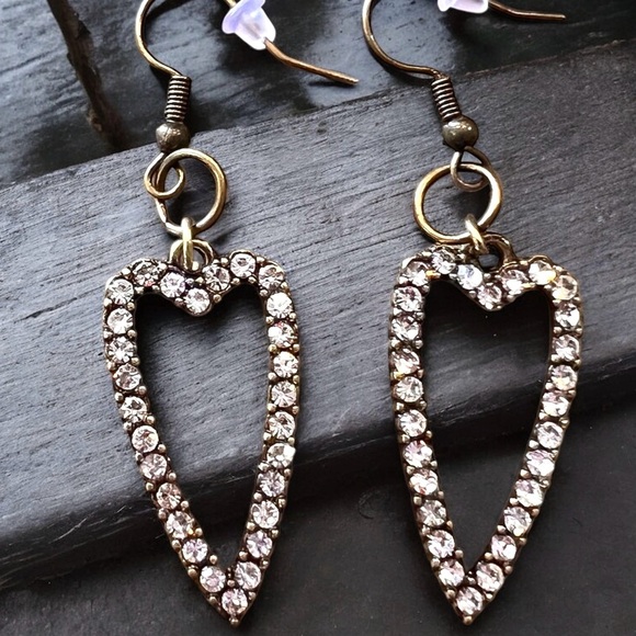 Bronze Heart-Shaped Rhinestone Earrings Boho - Picture 16 of 17